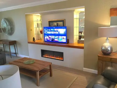 Bespoke fitted Pop-TV cabinet with Ash Worktop image