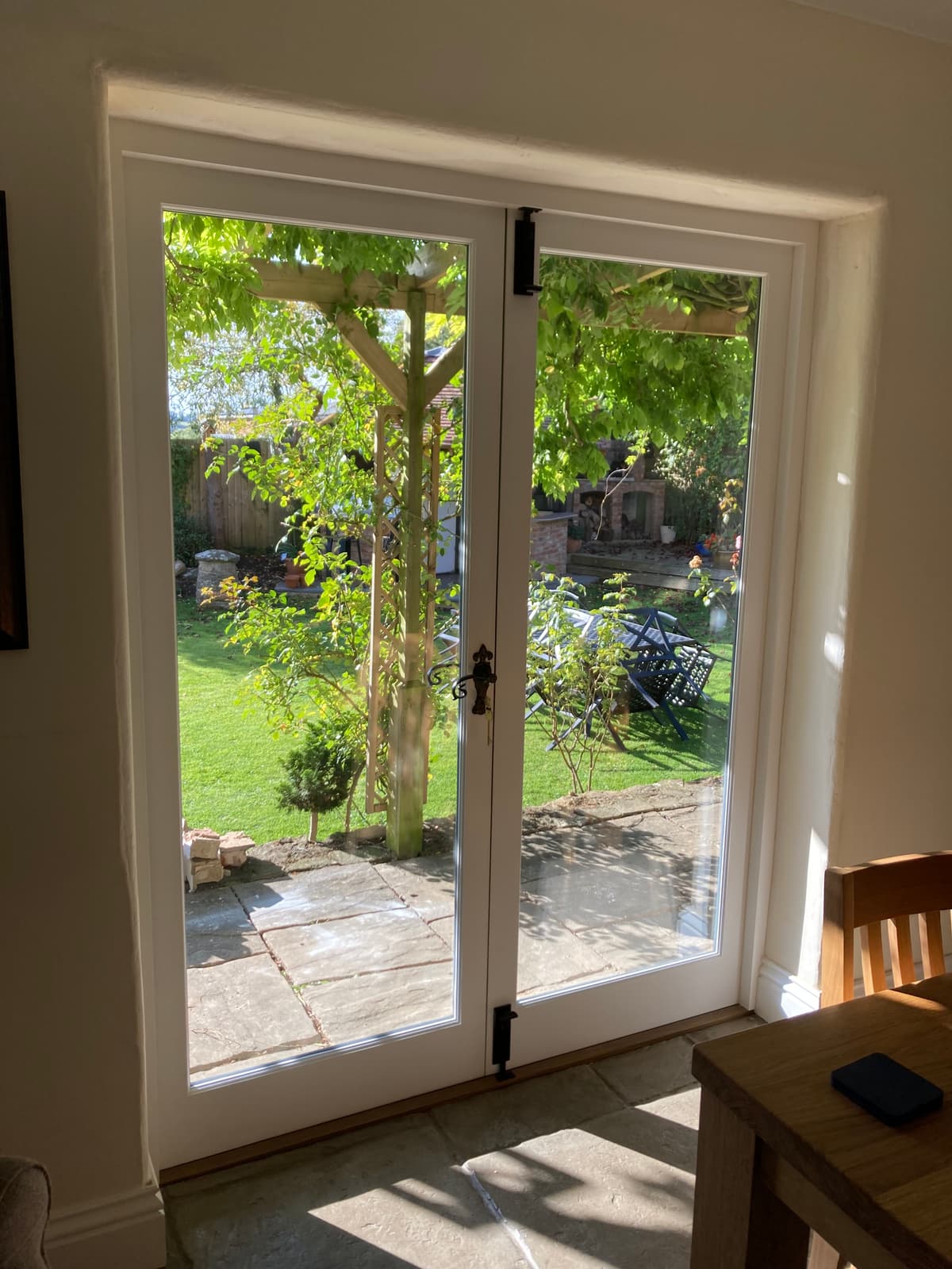 French Doors
Manufactured from Accoya
Finished in White Top Coat (Inside)
Chartwell Green (Outside)
From the Anvil Black Ironmongery
14mm Heritage Planitherm Unit image